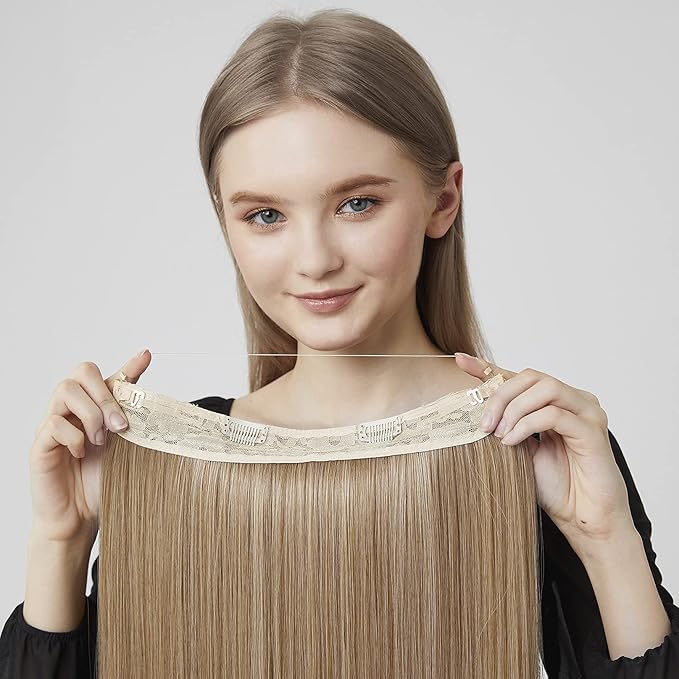 REECHO Invisible Wire Hair Extensions with Transparent Headband Adjustable Size Removable Secure Clips in Straight Secret Hairpiece for Women (20 Inch (Pack of 1), Deep Brown)