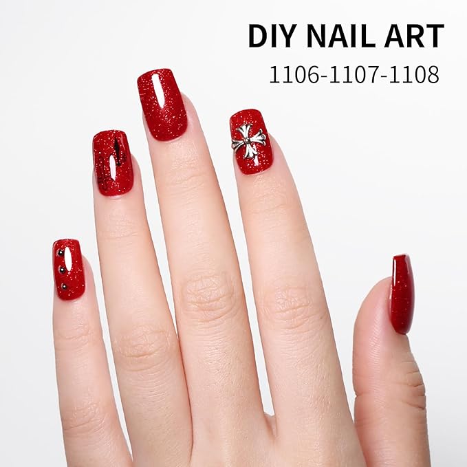 Red Glitter Gel Polish Hema Free 0.34 OZ Same Color Same Top Cover Christmas Red Reflective Sparkle UV Polish Manicure Art DIY