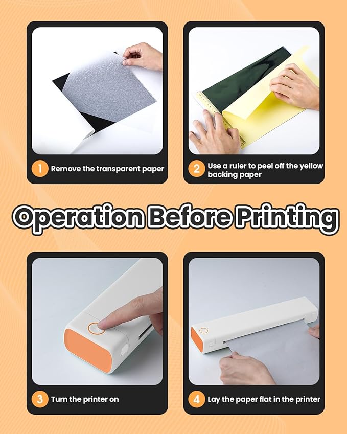 Phomemo Tattoo Stencil Printer, M08F Wireless Thermal Tattoo Printer with 10pcs Transfer Paper, Compatible with Phone/Tablet/PC, Tattoo Supplies for Tattoo Artists & Beginners, White & Orange