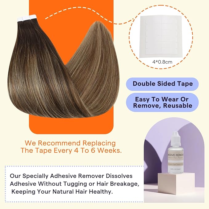 Full Shine Tape in Hair Extensions 14 Inch Balayage Hair Extensions for Short Hair Color 2 Darkest Brown Fading to 3 And 27 Honey Blonde Natural Tape in Extensions 20Pcs 50Grams for Women