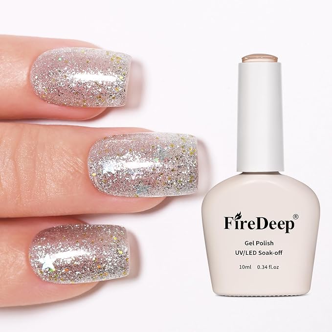 Silver Gel Polish Glitter Hema Free 0.34 OZ Same Color Same Top Cover Silver Reflective Sparkle UV Polish Christmas Manicure Art DIY