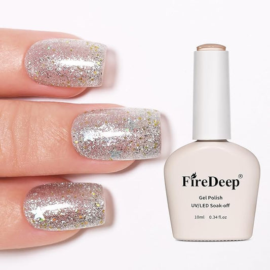 Silver Gel Polish Glitter Hema Free 0.34 OZ Same Color Same Top Cover Silver Reflective Sparkle UV Polish Christmas Manicure Art DIY