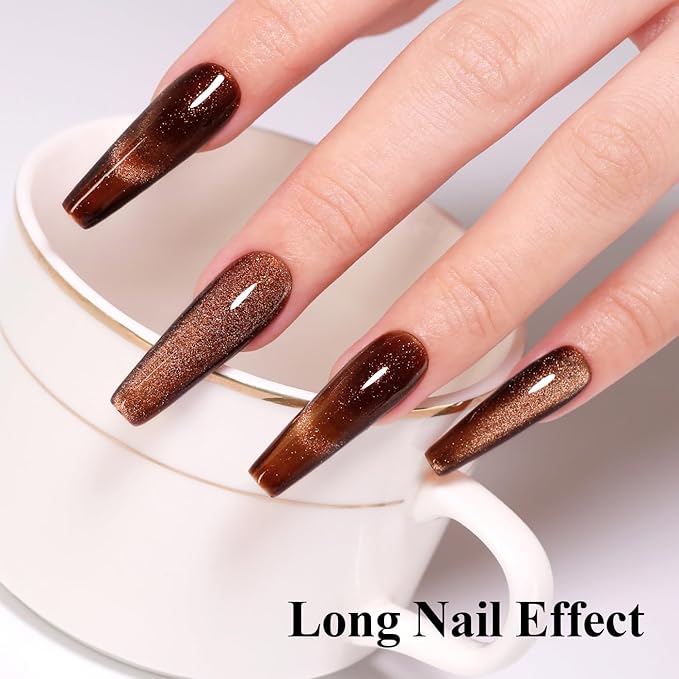 10ml Hema Free Dark Brown Cat Eye Gel Nail Polish Soak Off Long Lasting Holographic UV/LED Gel Polish with Magnetic Stick Gift for Women 1Pcs