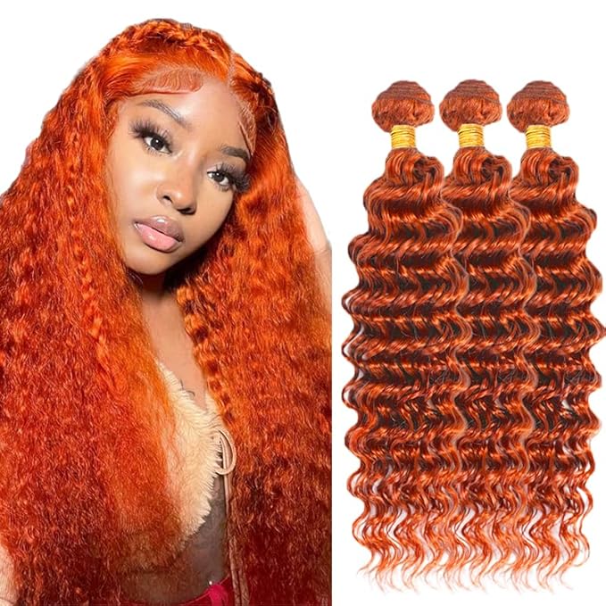 Ginger Human Hair Bundles 350 Deep Wave Bundles Ginger Orange Bundle 24 26 28 inch #350 Bundle Human Hair Extensions
