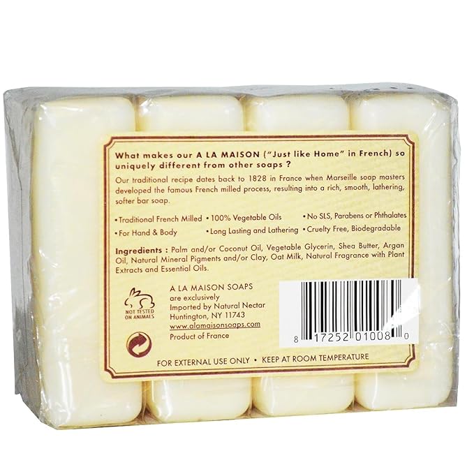 A LA MAISON Oat Milk Bar Soap - Triple French Milled Natural Moisturizing Hand Soap Bar (4 Bars of Soap, 3.5 oz)