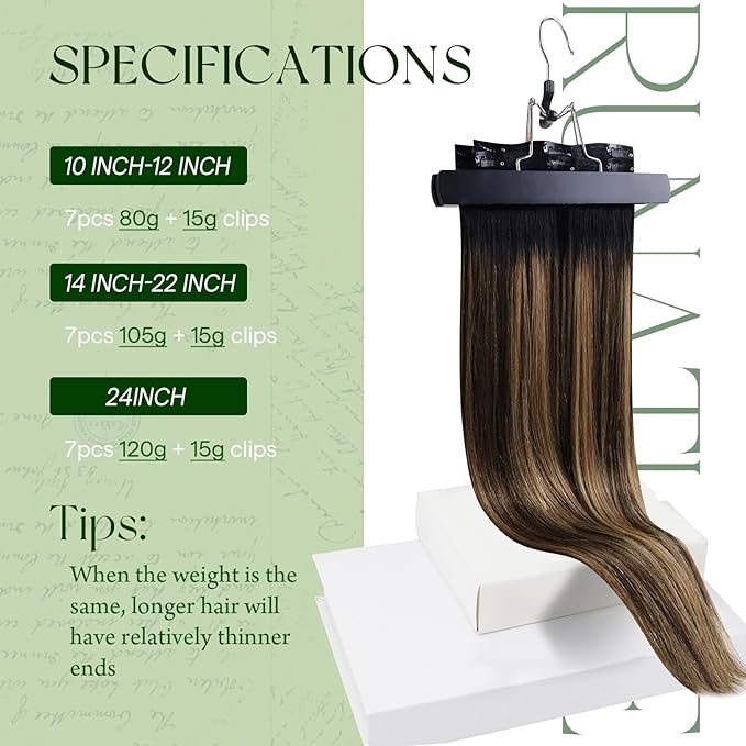 RUNATURE Real Human Hair Clip in Extensions 24 inch, Balayage Clip in Hair Extensions, Long Hair Extensions Clip Ins, Remy Natural Hair, Add Hair Length, 135g 7pcs #1B/6/27 Black Ombre to Blonde