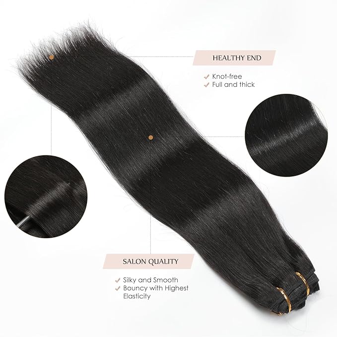 Sisily Clip in Hair Extensions Real Human Hair,16 inch 140g, Natural Straight Human Hair Clip in Extensions for Black Woman, Soft Straight 7pcs Per Set with 16 Clips Double Weft