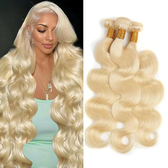 Human Hair Blonde Bundles Body Wave 613 Bundles 26 28 30 Inch 100% Unprocessed 12A Grade Brazilian Virgin Hair Extensions for Women Silky and Soft No Shedding Can Be Dyed Or Restyled