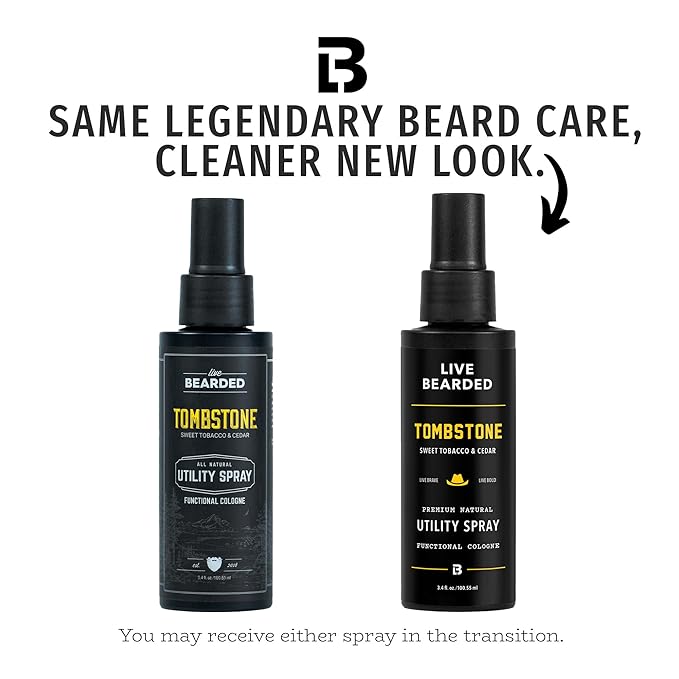 Live Bearded Utility Spray - All Purpose Cologne with Natural Fragrance - Made in the USA - 3.4 fl oz Bottle | Tombstone Scent - Sweet Tobacco, Cedar