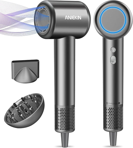 Hair Dryer, High-Speed Ionic Low Noise Blow Dryer for Fast Drying, Birthday Christmas Gifts for Women Men Mom Dad, Thermo-Control Quiet Compact Hair Blow Dryer for Travel Salon, Gray
