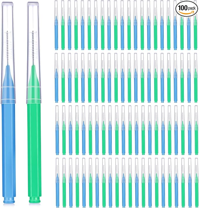Patelai 100 Pieces Braces Brush for Cleaner Interdental Brush Toothpick Dental Tooth Flossing Head Oral Dental Hygiene Flosser Toothpick Cleaners Tooth Tool(Blue, Green,Elegant Size)