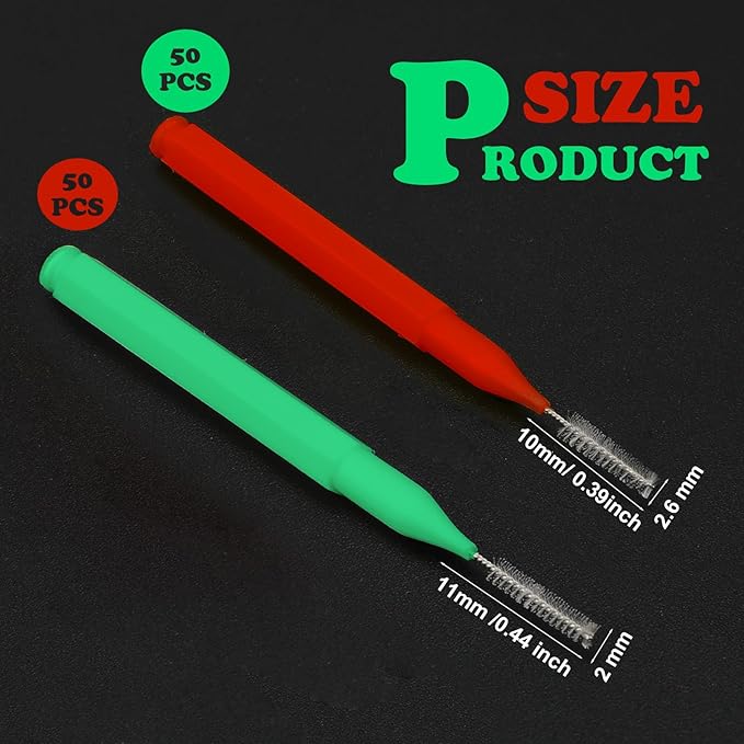 Patelai 100 Pieces Braces Brush for Cleaner Interdental Brush Toothpick Dental Tooth Flossing Head Oral Dental Hygiene Flosser Toothpick Cleaners Tooth Tool(Green, Red,Proper Size)