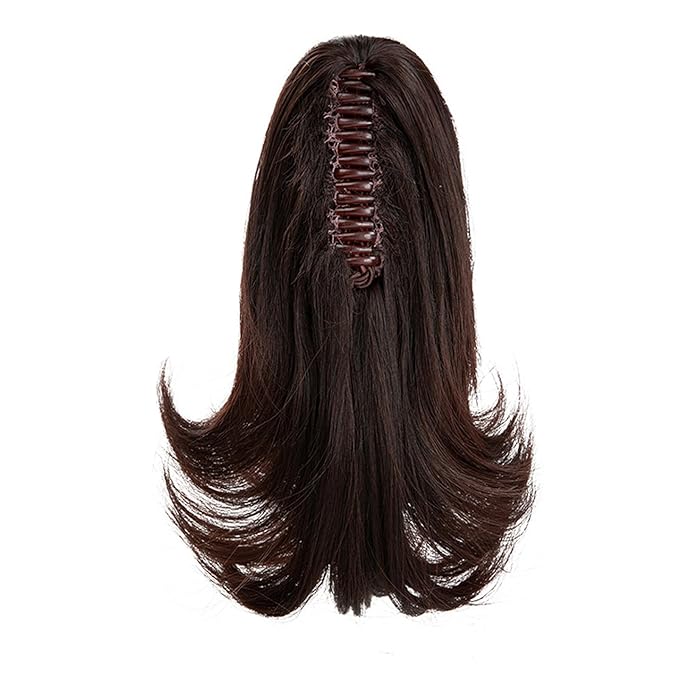 Ponytail Hair Extensions, 12 Inch Claw Clip Ponytail Hair Extensions for Women, Chin Clip Wigs, Soft Synthetic Wigs-Chocolate Brownand Auburn Tips