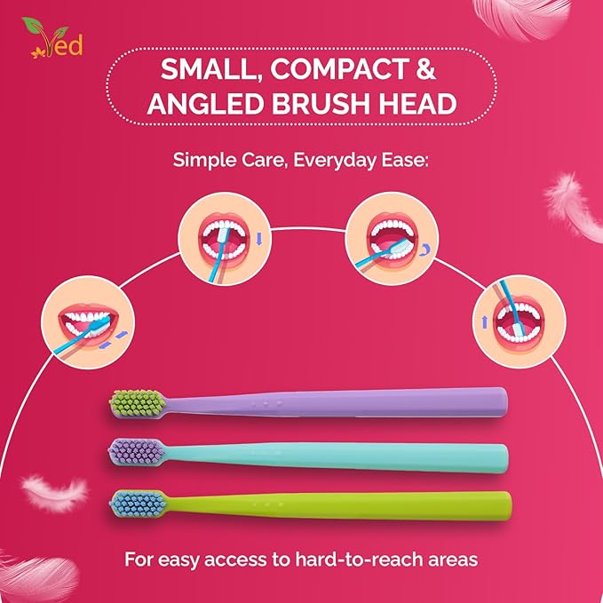 Ved ProCura Ultra Soft Toothbrush – Gentle Manual Toothbrush for Adults with 5,460 Super Soft Bristles for Sensitive Teeth and Gums (Purple+Cyan+Green)