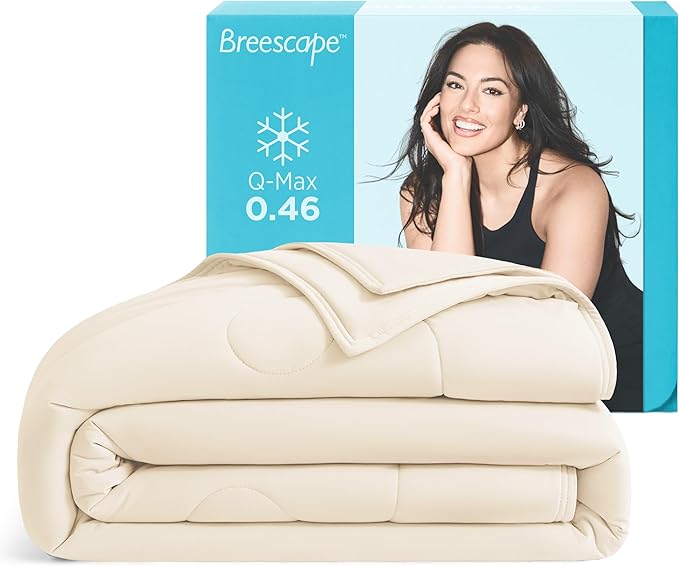 Breescape Cooling Comforter Throw Size - BlendTek™ Q-Max>0.46 Tech, Breathable Blanket for Hot Sleepers & Night Sweats Relief, Premium Lightweight Summer Bedding, 52x72 Inches, Ivory
