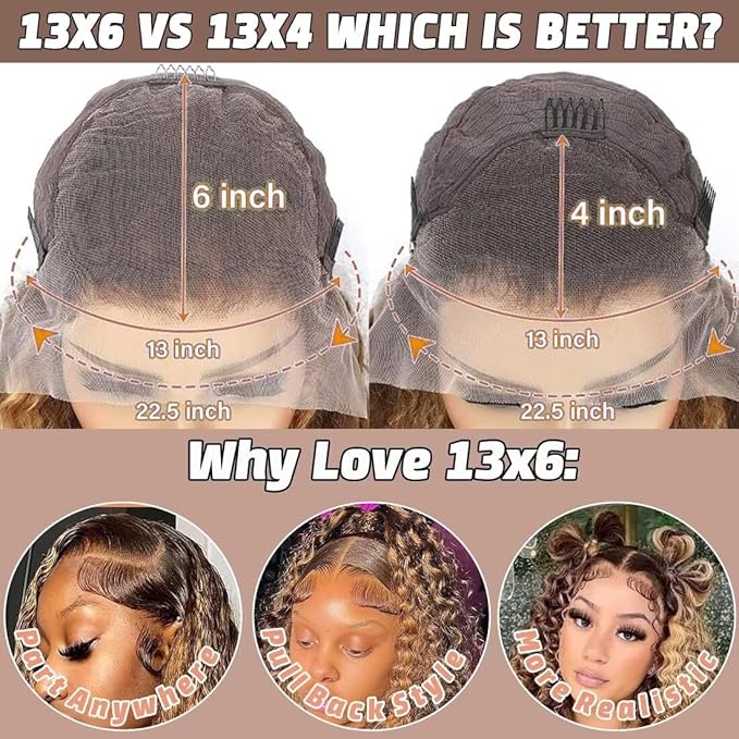Highlight Ombre Lace Front Wigs Human Hair Honey Blonde Deep Wave 13x6 HD Transparent Lace Frontal Wigs Human Hair P4/27 Colored Curly Wig for Women 180% Density Glueless Pre Plucked 34 Inch Wig