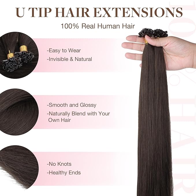 GOO GOO U Tip Hair Extensions, Real Human Hair, 14inch 50g 50S, Hot Fusion, Invisible Remy, 2A Light Brown