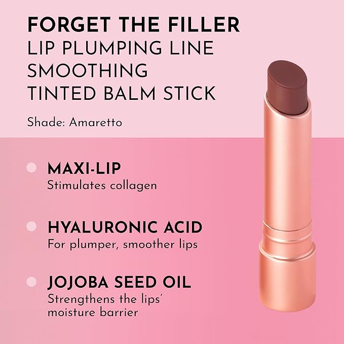 LAWLESS Women's Forget the Filler Lip Plumping Line Smoothing Tinted Balm, Amaretto, Brown, 0.09 Ounce