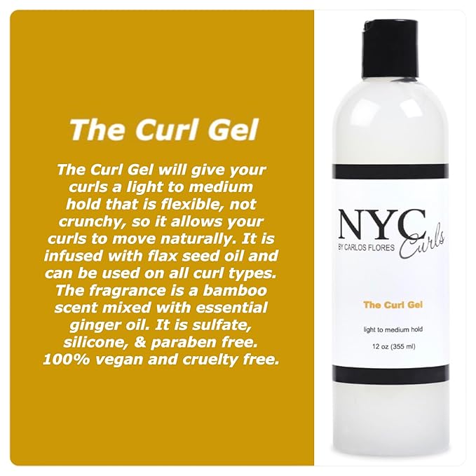 NYC Curls The Curl Gel | Flexible Light to Medium Hold with Flax Seed for Curly, Coily, & Wavy Hair | Silicone-Free & Vegan | 12 Fluid Ounces