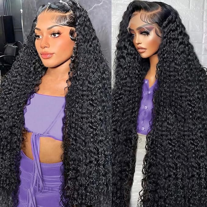 36 Inch 13x6 Deep Wave Lace Front Wigs Human Hair 200% Density Deep Curly HD Lace Frontal Wig 13x6 Glueless Lace Front Wigs Human Hair Pre Plucked Natural Color