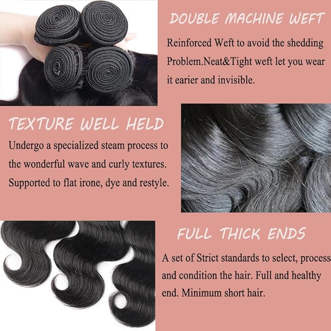 12A Human Hair Bundles 18 20 22 24 Inch Body Wave Bundles 100% Unprocessed Brazilian Virgin Hair 4 Bundles Human Hair Extensions Quick Weave Human Hair Natural Black