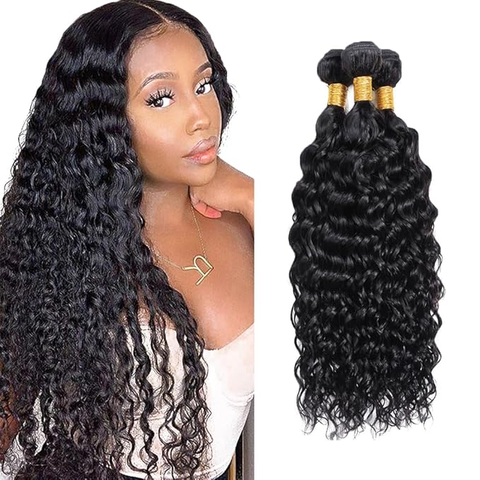 Human Hair Bundles Human Hair Water Wave Bundles Wet and Wavy Bundle 20 22 24 inch Double Weft #1B Color 150g