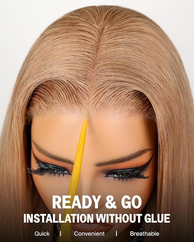 Glueless Wigs Human Hair Pre Plucked Pre Cut 220% Density Highlight Milk Tea Blonde Human Hair Wig 6x5 Lace Closure Straigh Wig Bleached Knots 20 Inch