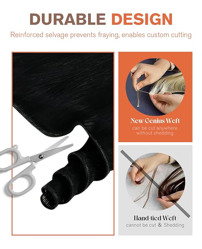 Sunny Hair Genius Weft Hair Extensions Human Hair Sew in Extensions Black Genius Human Hair Wefts Brazilian Hair For Women Invisible Sew in Hair Extensions Color 1 Jet Black 16inch