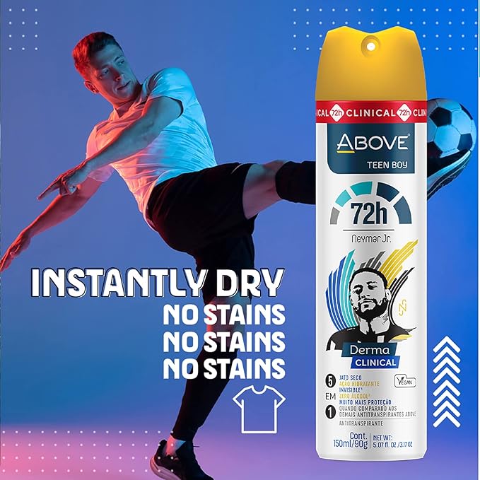ABOVE Neymar Jr Teen Boy - 72H Antiperspirant Spray Deodorant for Men 5.07 Fl Oz | Aluminum-Free | Fresh Mist, No Stain & Alcohol, Long-Lasting Men's Deodorant Spray | Lemon, Cedar, Jasmine