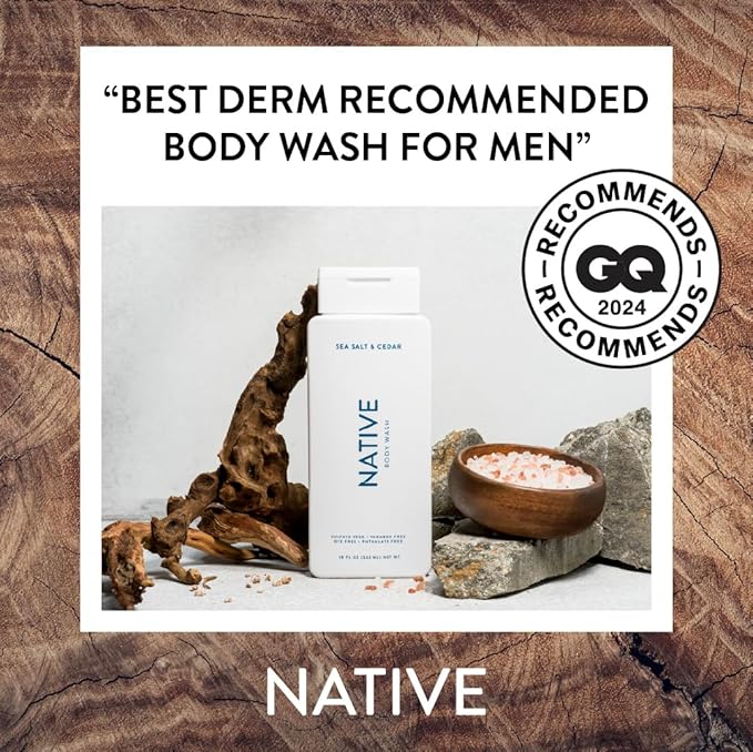 Native Body Wash Contains Naturally Derived Ingredients | For Women & Men, Sulfate, Paraben, & Dye Free Leaving Skin Soft and Hydrating | Sea Salt & Cedar 18 oz