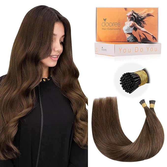 DOORES I Tip Hair Extensions, 18 Inch 100g 100s, Chocolate Brown, Real Human Hair, Straight, Fusion Installation