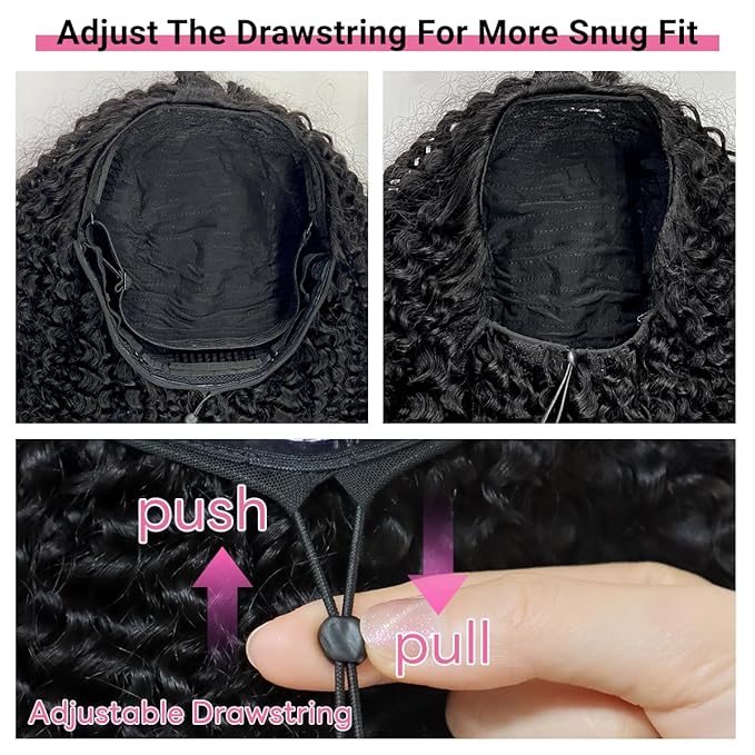 IUPin Curly Half Human Hair Wig 20 Inch 200% Density 3 In 1 Seamless Flip Over Glueless Wear And Go Wigs Human Hair With Update Drawstring Headband Seamless Clip Ins Kinky Curly Wigs For Women
