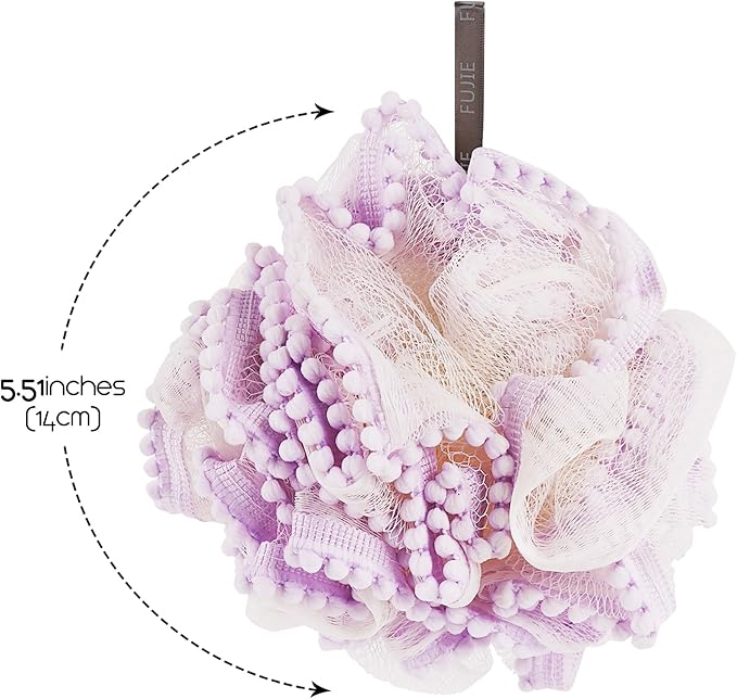 Loofah, Shower Bath Spong, Soft Shower Loofahs Balls, Globose lace Shower Ball, for Body Wash Scrubber Cleaning Loofah Bathroom Accessories (2Pcs) (Purple)