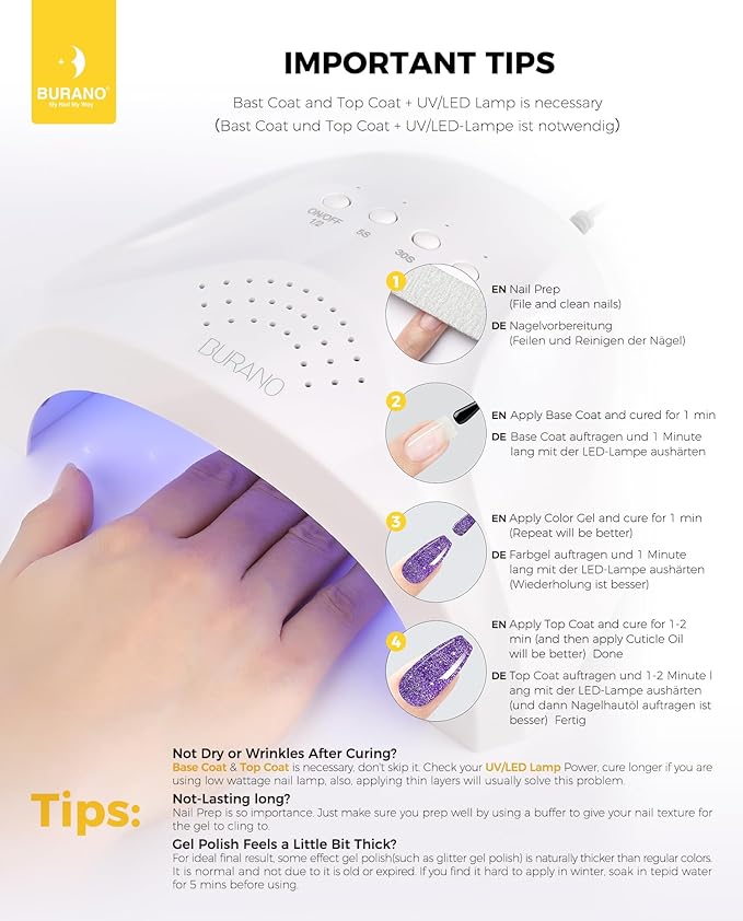 BURANO Glitter Gel Nail Polish - LED UV Curing Holographic Effect Sparkle Gel - Purple LP26