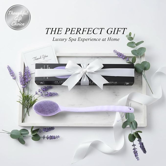 Long Handle Back Scrubber for Shower - 19 inch Extended Reach Silicone Body Brush - Avilana Bath Scrubber Extended Reach Tool - Easy Grip Body Wash Brush Gift