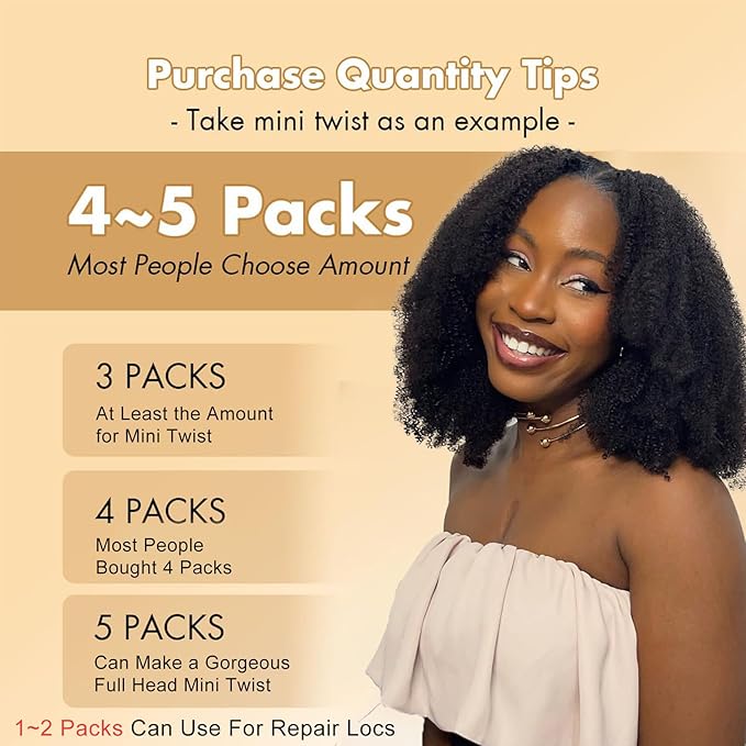 Afro Kinkys Bulk Human Hair for Dreadlocks Extensions Afro Kinky-Curly Bulk Human Hair for Mini Twist Repair Locs Braiding 100% Real Human Hair Afro Kinky Curly Bulk 12 Inch(1B,35g/pack)