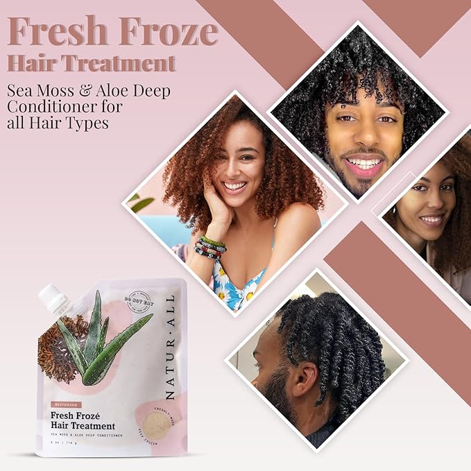 NaturAll Deep Conditioning Mask for Men & Women - 4 Oz Hydrating Ice Cream Treatment for Dry, Damaged Hair Growth & All Hair Types (Sea Moss & Aloe Jelly)