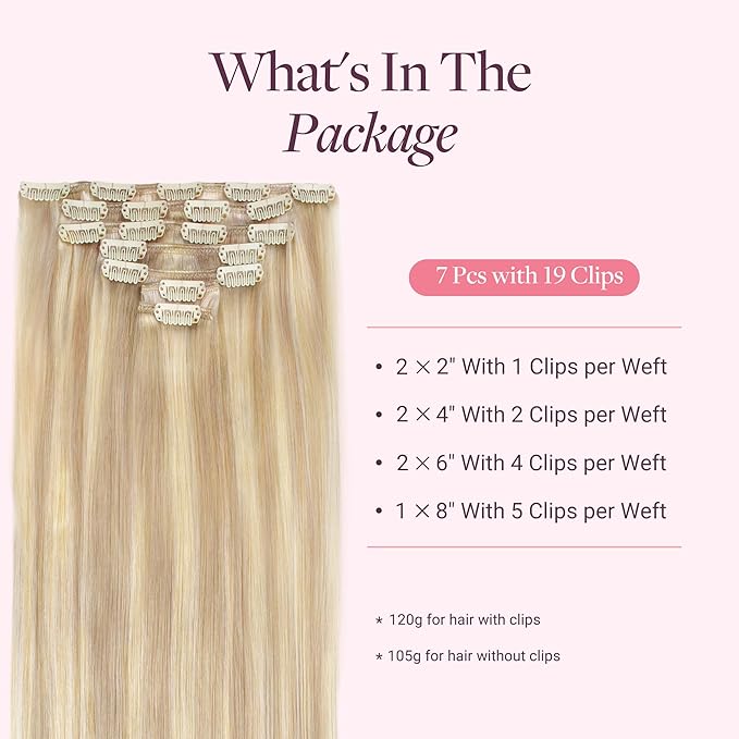 GOO GOO Clip in Hair Extensions Real Human Hair, Remy Human Hair Extensions Clip ins for Women, Natural Human Hair, 14inch 120g 7 Pcs, #18F/60A Balayage Light Wheat Platinum Blonde