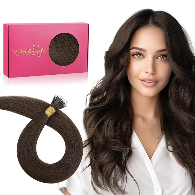 WENNALIFE Nano Bead Hair Extensions Human Hair, 50g 100s 14 Inch Chocolate BrownReal Human Hair Extensions for Women Invisible Nano Ring Hair Extensions Remy Human Hair Extensiones De Cabello Humano