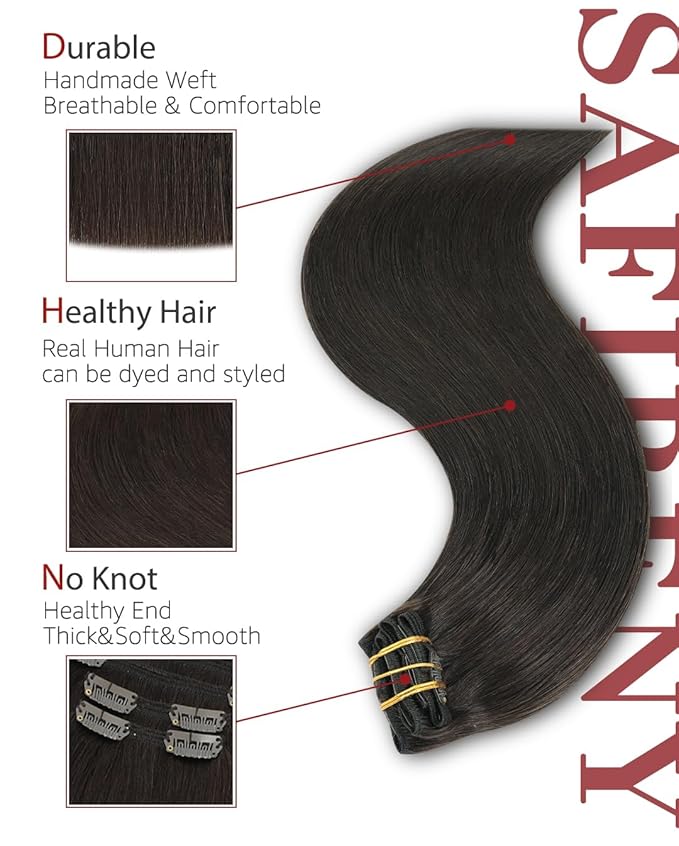 Clip in Hair Extensions Real Human Hair, Dark Brown,14 Inch 100g,6pcs Per with 18 Clips, Remy Human Hair Straight For Fashion Women Brown Hair Extensions(#2,14'')