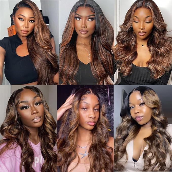 Brown Bundles Human Hair Color 30 Body Wave Bundle 16 16 16 Inch Highlight Body Wave 3 Bundles Soft Remy Hair Extensions