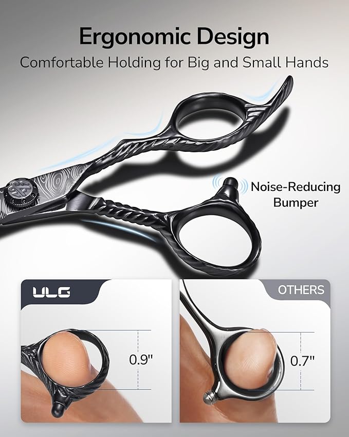 Professional Hair Cutting Scissors for Home & Salon – ULG 6.5" Premium Barber Shears with Adjustable Tension, Offset Handle, Ergonomic Grip & Sharp Stainless Steel Blades for Women, Men & Kids, Black