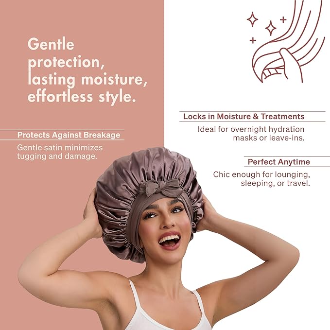 LUCE Satin Bonnet for Sleeping – Adjustable Double Layer Hair Cap for Women, Prevents Frizz & Breakage, Comfortable Night Cap