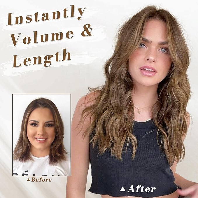 BARSDAR Brunette Clip in Hair Extensions - 20 Inch Wavy Clip in Hair Extensions for Women - 5PCs Thick Soft Synthetic Hairpieces Daily Party Halloween - Brunette