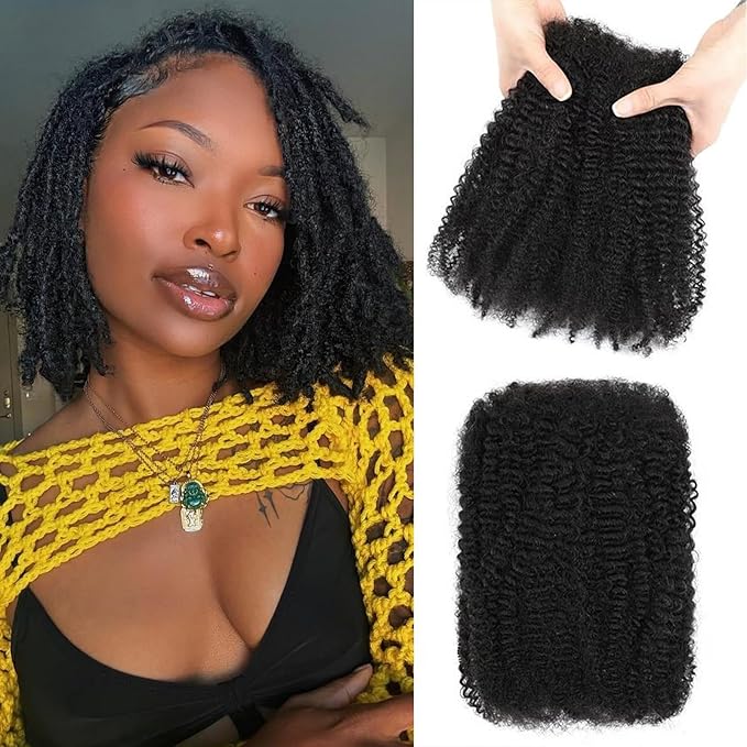 Afro Kinkys Bulk Human Hair for Dreadlocks Extensions Afro Kinky-Curly Bulk Human Hair for Mini Twist Repair Locs Braiding 100% Real Human Hair Afro Kinky Curly Bulk 12 Inch(1B,35g/pack)
