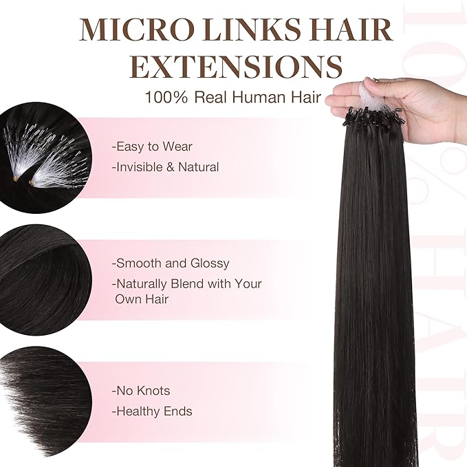 GOO GOO Micro Link Tip Hair Extensions, Real Human Hair, 14inch 50g 50S, Cold Fusion, Invisible Remy, 1B Natural Black