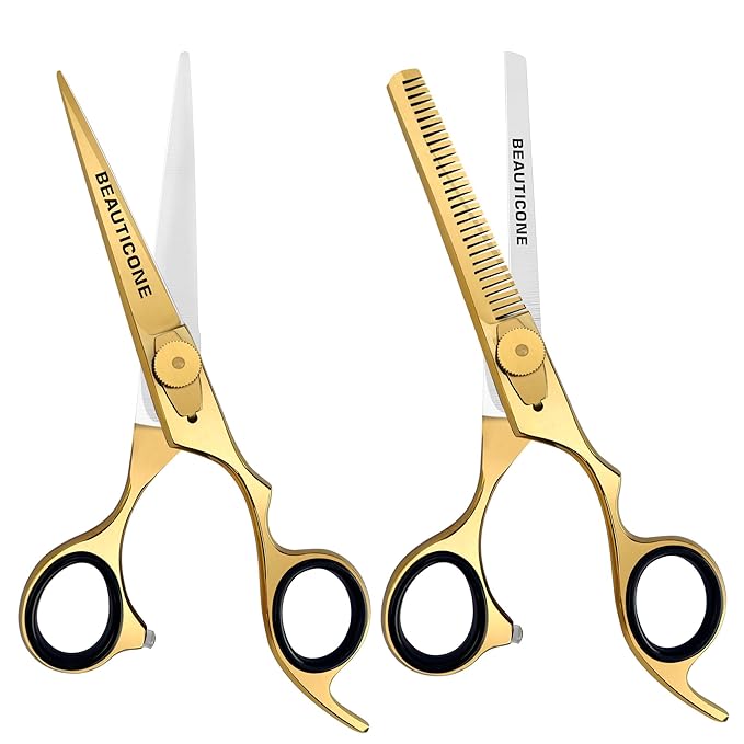 Hair Cutting & Thinning Scissors Set, Professional 6.5" Barber Shears for Haircut Men/Women, Beard & Mustache Trimming Stainless Steel Hairdressing Scissors, Adjustable Screw