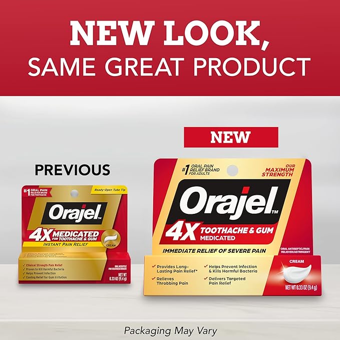 Orajel 4X for Toothache & Gum Pain: Severe Cream Tube 0.33oz- from Oral Pain Relief Brand & Toothache Rinse, Analgesic Astringent, Soothing Mint, 16 fl oz