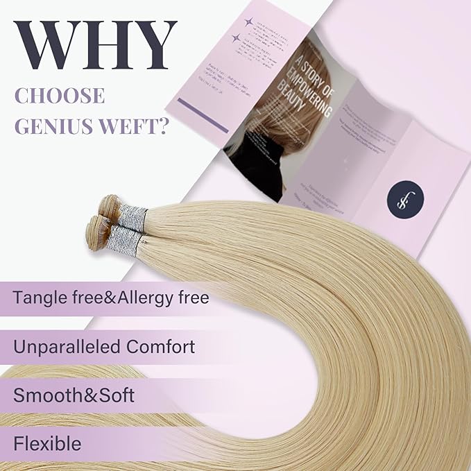Fshine Weft Real Human Hair Extensions for Women Platinum Blonde Sew in Blonde Hair Weft Remy Human Weave One Piece 14 Inch 50g