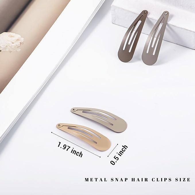 48 PCS Small Metal Barrettes For Women Non Slip Water Drop Snap Clips For Thick Thin Fine Hair Classic Accessories,Black Brown Beige,1.97 x 0.5 In